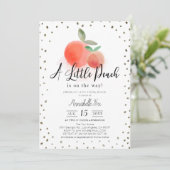 Little Peach Watercolor White Baby Dusche Einladung (Stehend Vorderseite)