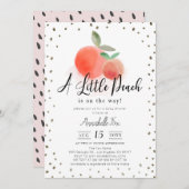 Little Peach Watercolor White Baby Dusche Einladung (Vorne/Hinten)