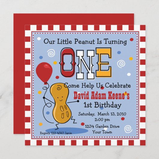 Little Peanut 1. Geburtstag Party Einladung (Vorne/Hinten)