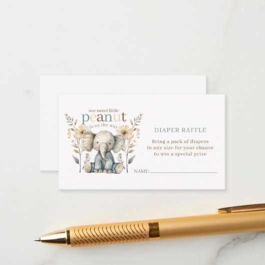Little Peanut Baby Elephant Blue Diaper Raffle Begleitkarte (Vorderseite/Rückseite Beispiel)