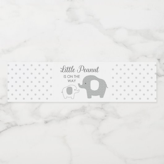 Little Peanut Baby Shower Elephant Gray Polka Dots Wasserflaschenetikett (Einzelnes Label)