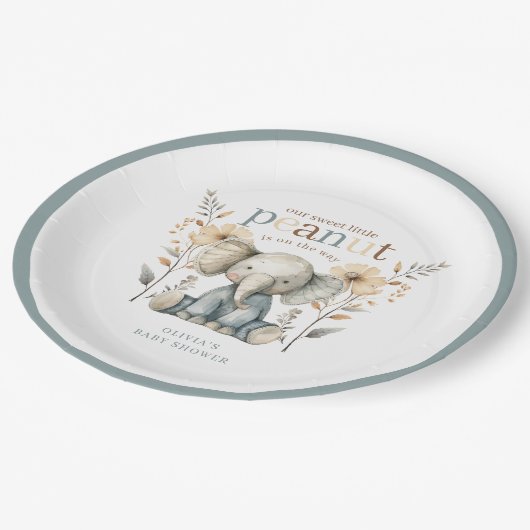 Little Peanut Blue Baby Elephant Paper Plate Pappteller (Schrägansicht)