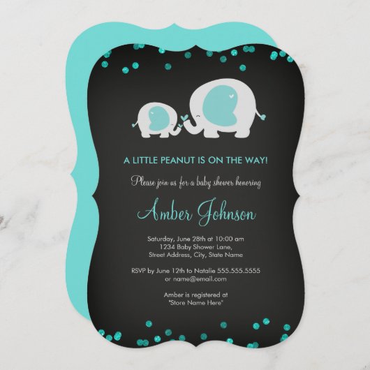 Little Peanut Chalkboard Blue Baby Dusche laden ei Einladung (Vorne/Hinten)