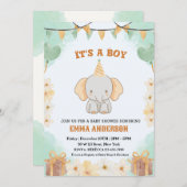 Little Peanut Dreams - Elephant Baby Boy Shower Einladung (Vorne/Hinten)