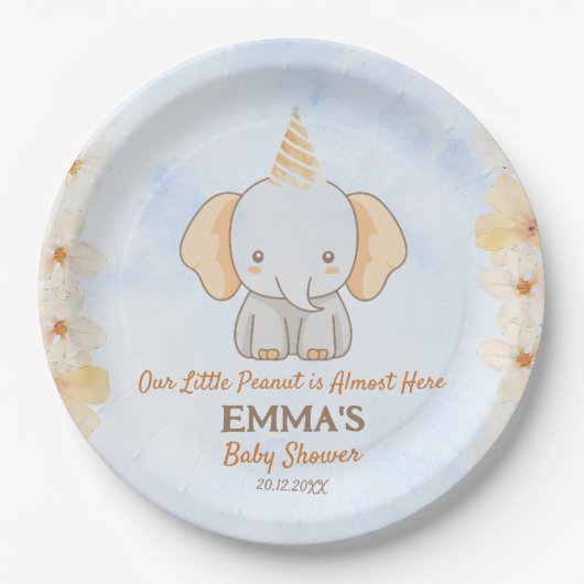 Little Peanut Dreams - Elephant Baby Shower Pappteller (Vorderseite)