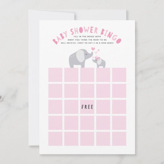 Little Peanut Elephant Baby Shower Bingo Game Pink Einladung (Vorderseite)