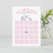 Little Peanut Elephant Baby Shower Bingo Game Pink Einladung (Stehend Vorderseite)