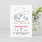 Little Peanut Elephant | Babydusche | Regenbogen Einladung (Stehend Vorderseite)