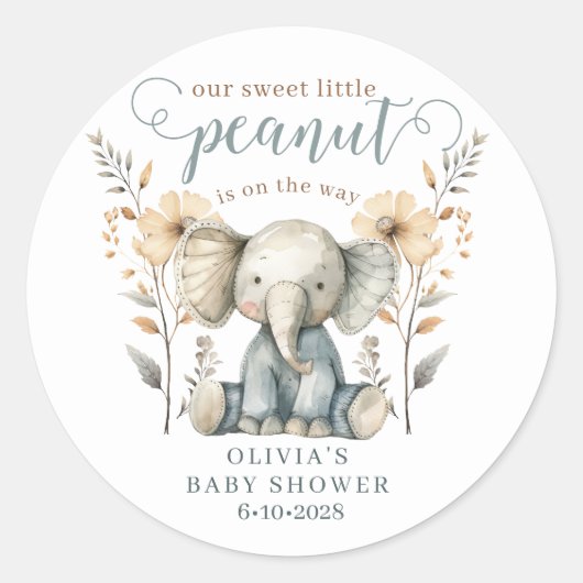 Little Peanut Elephant Blue Baby Dusche Runder Aufkleber (Vorderseite)