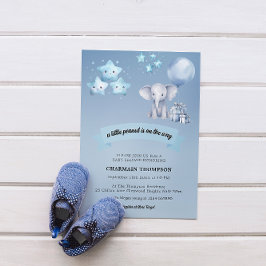 Little Peanut Elephant Blue Balloon Baby Dusche Einladung