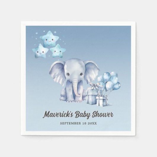Little Peanut Elephant Blue Balloon Baby Dusche Serviette (Vorderseite)