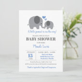 Little Peanut Elephant Blue Boy Baby Dusche Einladung (Stehend Vorderseite)