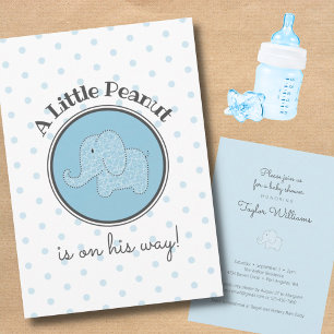 Little Peanut Elephant Blue Simple Baby Boy Dusche Einladung