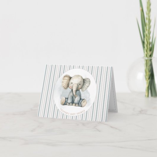 Little Peanut Elephant Blue Striping Baby Dusche Dankeskarte (Vorderseite)