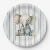 Little Peanut Elephant Blue Striping Baby Dusche Pappteller (Vorderseite)