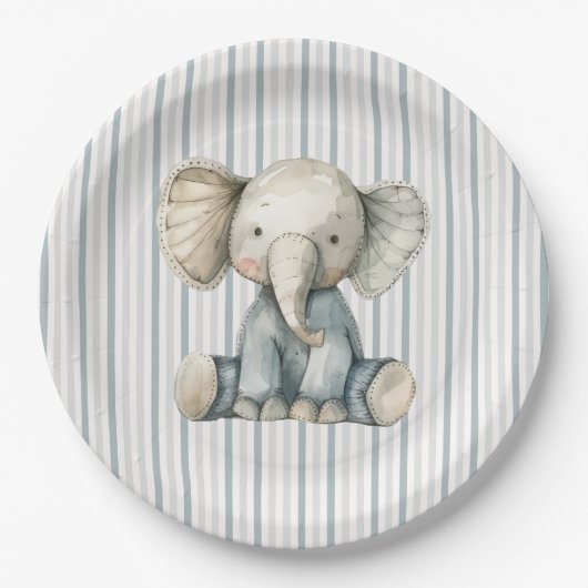 Little Peanut Elephant Blue Striping Baby Dusche Pappteller (Vorderseite)