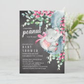 Little Peanut Elephant Girls Babydusche Einladung (Stehend Vorderseite)