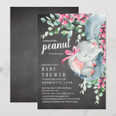 Little Peanut Elephant Girls Babydusche Einladung (Vorne/Hinten)