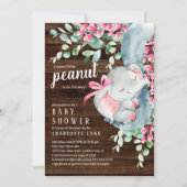 Little Peanut Elephant Girls Babydusche Einladung (Vorderseite)