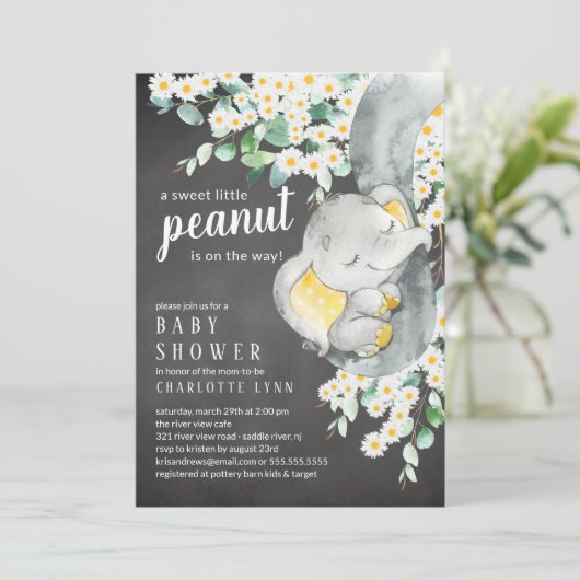 Little Peanut Elephant Neutral Baby Dusche Einladung (Stehend Vorderseite)
