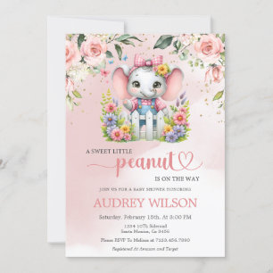 Little Peanut Elephant Pink Floral Einladung