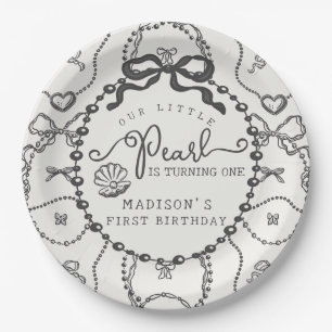 Little Pearl Black Coquette Bow Birthday Plate Pappteller