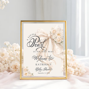 Little Pearl Bow Floral Baby Shower Begrüßung Poster