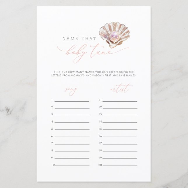 Little Pearl Name That Baby Tune Baby Shower Game (Vorderseite)