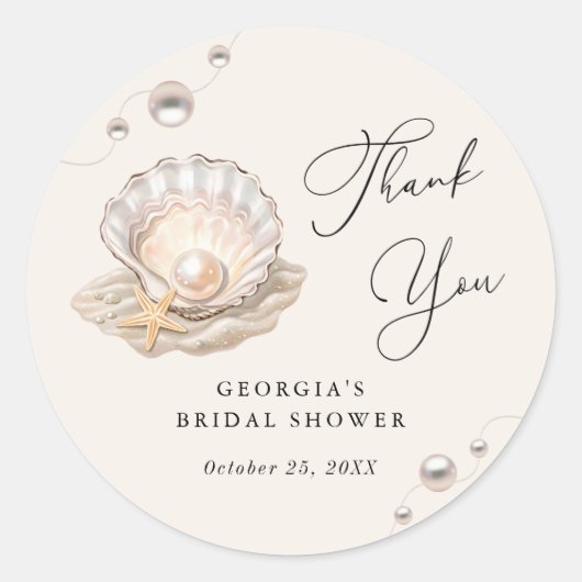 Little Pearl Ocean Beach Seashell Girl Babydusche Runder Aufkleber (Vorderseite)