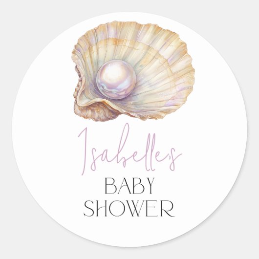 Little Pearl Ocean Oyster Beach Baby Dusche Runder Aufkleber (Vorderseite)
