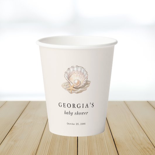 Little Pearl Seashell Coastal Beach Baby Dusche Pappbecher
