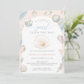 Little Pearl Seashells Ocean Beach Baby Dusche Einladung (Stehend Vorderseite)