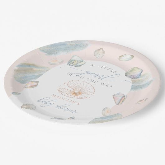 Little Pearl Seashells Ocean Beach Baby Dusche Pappteller (Schrägansicht)