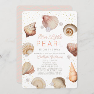 Little Pearl Seashells Pink Girl Baby Dusche Einladung