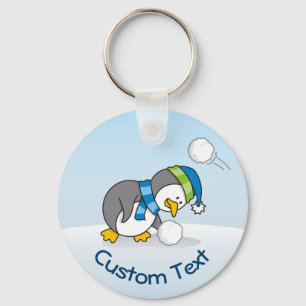 Little Penguin Getting a Snow Ball Keychain Schlüsselanhänger