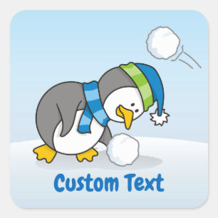 Little penguin getting a snow ball quadratischer aufkleber