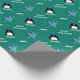 Little Penguin Individuelle Name Weihnachtsgesch Geschenkpapier