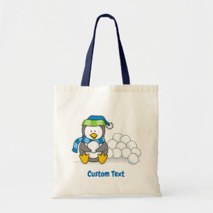 Little penguin sitting with snowballs tote bag tragetasche
