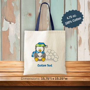 Little penguin sitting with snowballs tote bag tragetasche