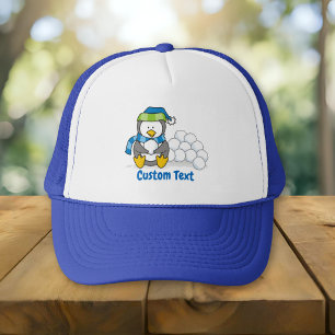 Little penguin sitting with snowballs trucker hat truckerkappe