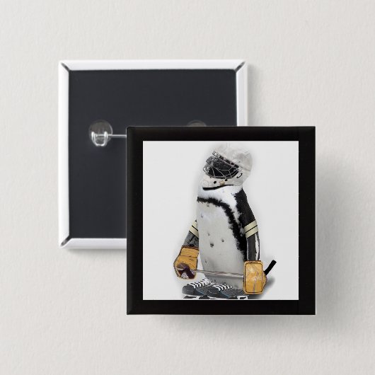 Little Penguin Wearing Hockey Gear Button (Vorne & Hinten)