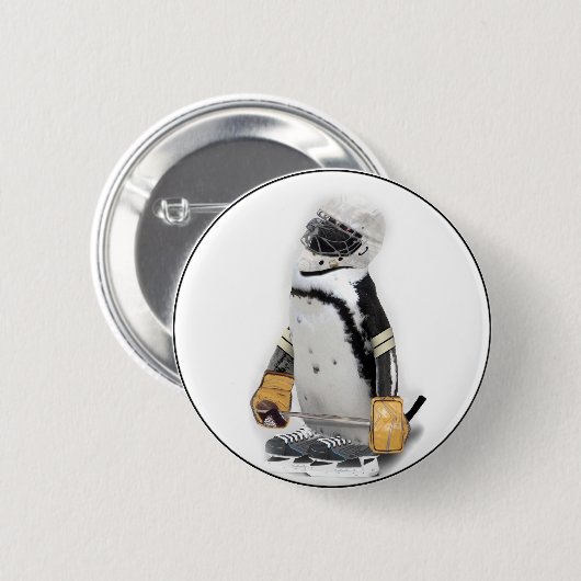 Little Penguin Wearing Hockey Gear Button (Vorne & Hinten)
