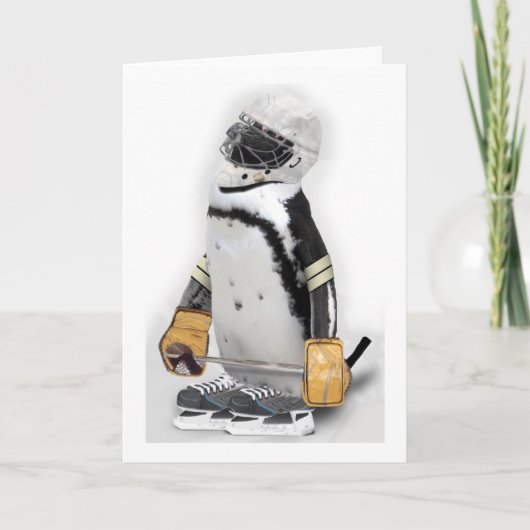 Little Penguin Wearing Hockey Gear Karte (Vorderseite)