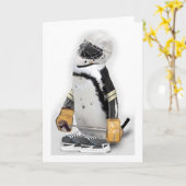 Little Penguin Wearing Hockey Gear Karte (Gelbe Blume)