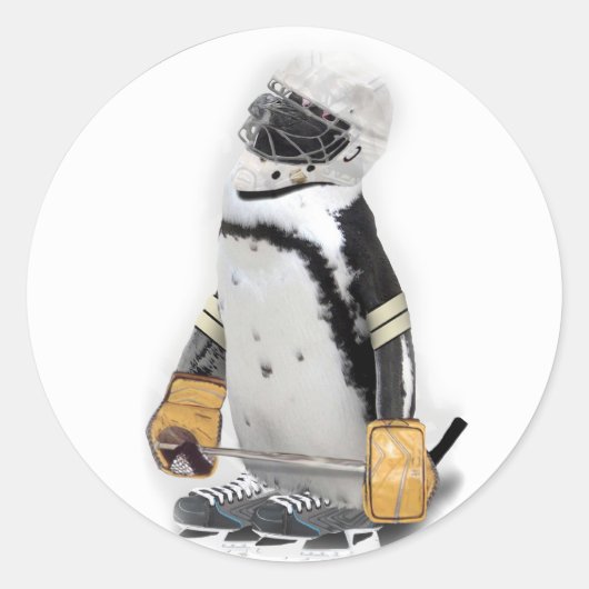 Little Penguin Wearing Hockey Gear Runder Aufkleber (Vorderseite)