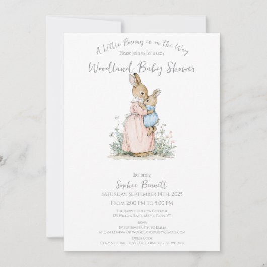 Little Peter Rabbit und Mama Babydusche Einladung (Vorderseite)
