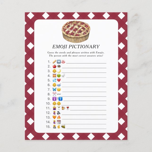 Little Pie Baby Dusche Emoji Picktionary (Vorderseite)
