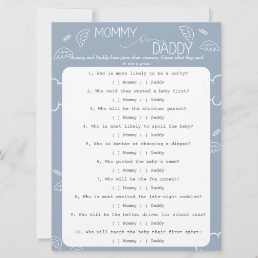 Little Piece of Heaven Blue Guess Who Game Einladung (Vorderseite)