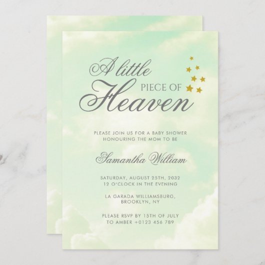 Little Piece of Heaven Cloudy Sky Baby Shower Einladung (Vorne/Hinten)