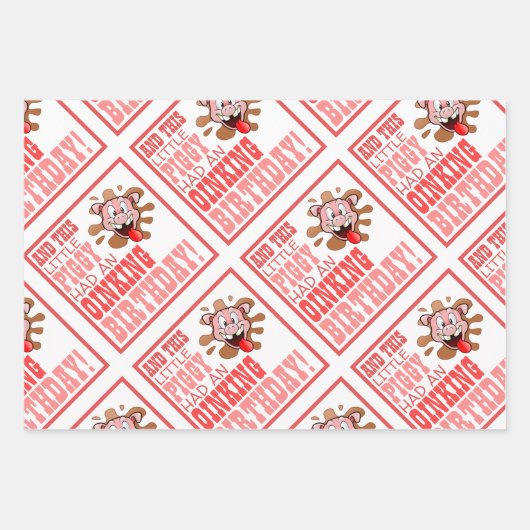 Little Piggy Birthday Party Wrapping Paper Sheet Geschenkpapier Set (Vorderseite)
